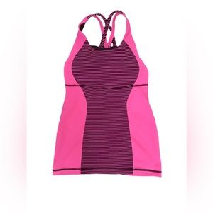 LULULEMON Womens Energy Tank Top Shelf Bra Padded Size 4-6 Striped Pink